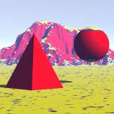 Texture applied to Ground Plane, Terrain, Pyramid, and Sphere
