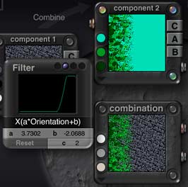 DTE; Filter dialog open, component 2 and combination showing moss confined to the left third