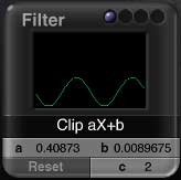 DTE Filter Dialog; Clip aX+b, shallow sine wave in bottom third of graph window