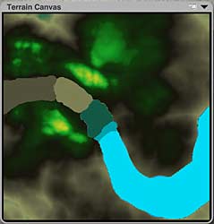 Terrain Canvas; stepped falls painted in, with broad flat colors