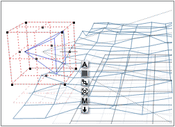 Wireframe perspective; Neg. Boolean cube around camera, terrain visible