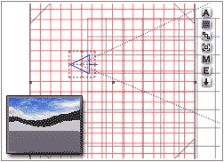 Wireframe Top; camera moved into Terrain, inset nano preview shows wave