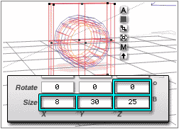 Wireframe; Cube and Cylinders, Object Attributes shown (numbers in text)