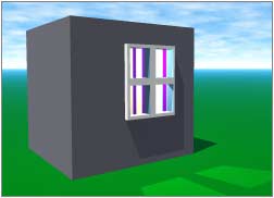 Render, Box with window, light shining out onto ground
