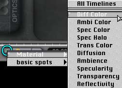 Material Lab, Animation Controls, Key menu, Material sub menu, with Diff Color highlighted