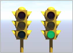 Render, Traffic lights; left is off, right is Green
