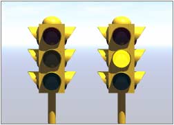 Render, Traffic lights; left is off, right is Amber