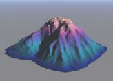 Render; Mountain with colors ranging from blue to purple, to light pink; blend of two gradients