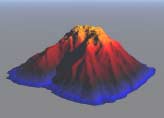 Render; Mountain with blue to black, then red to yellow gradient