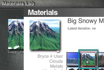 Materials Presets; newly rendered mountain on thumbnail