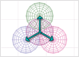 Wireframe Top; sphere stack, with arrows going from the center of the sphere on top to the centers of the other three