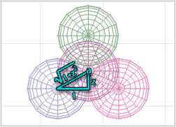 Wireframe Top Diagram; a is center of top sphere, 1 is distance between center of left sphere and its edge, z is distance between that point and a