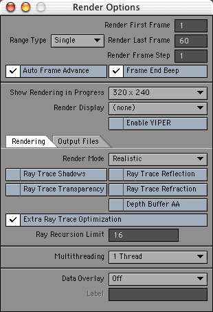 The Render Options panel