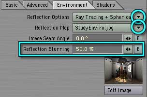 On Environment tab, click Reflection Options flippy to choose the mode, then the Map flippy to load an image.