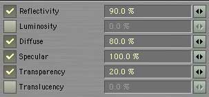 Click the properties you want to change with angle, and enter the percentage you want at 90° Glancing Angle.