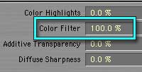 Set Color Filter to 100% to color the transparent material.