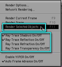 Disable Refraction, Enable Reflection, and Render Selected Objects