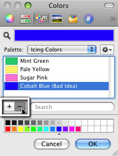 To remove a color, click the - button below the list.