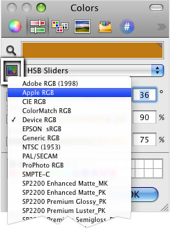 Use the Color Space icon, on the Sliders portion of the Panel, to pick your color space.