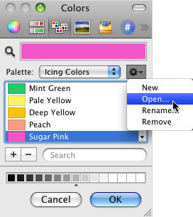 Open other .clr files as Palettes using the Open... command from the Tools button.