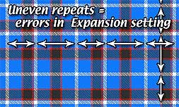 If the Expansion setting is incorrect, the plaid pattern will be broken, with some threads missing or some extra threads.