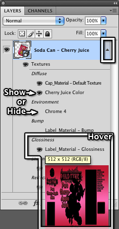 3D Textures shown in the Layers Palette