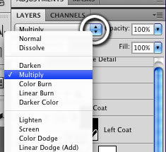 Blending Mode drop down menu, at the top of the Layer Panel