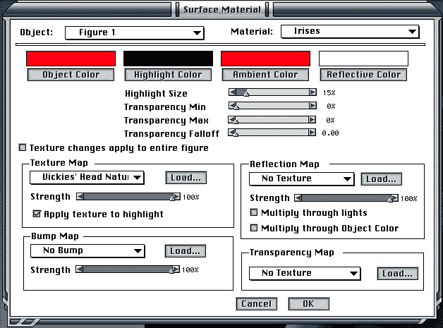 Surface Material Dialog, Iris material.