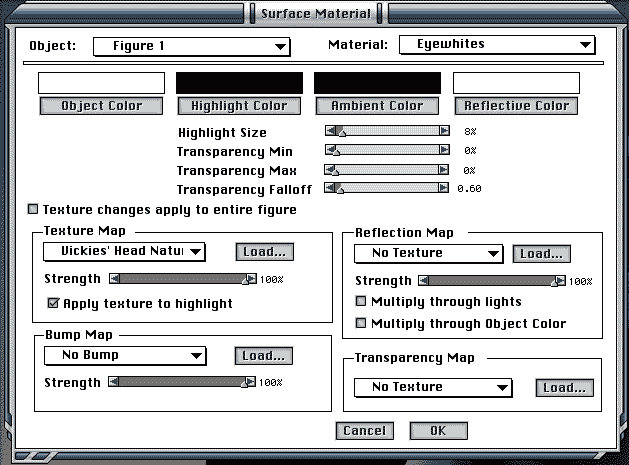 Surface Material Dialog, Eyewhites material.