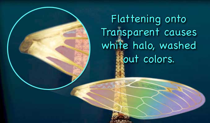 Flattening onto Transparent causes a white halo, and washed out colors.